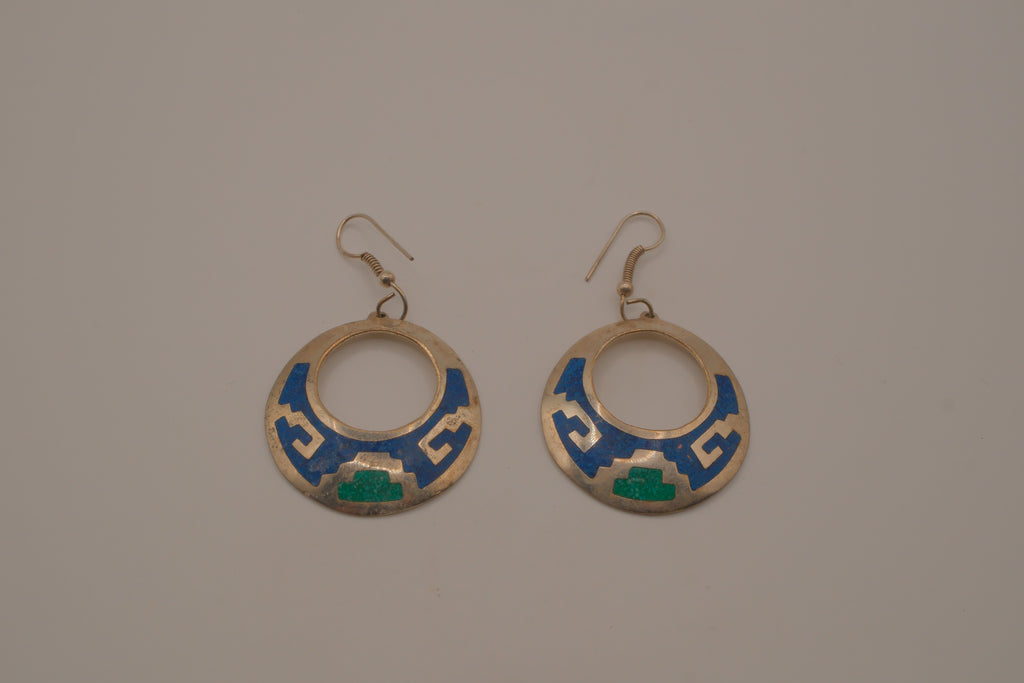 Vintage Mexican sterling silver dangle hoop earring