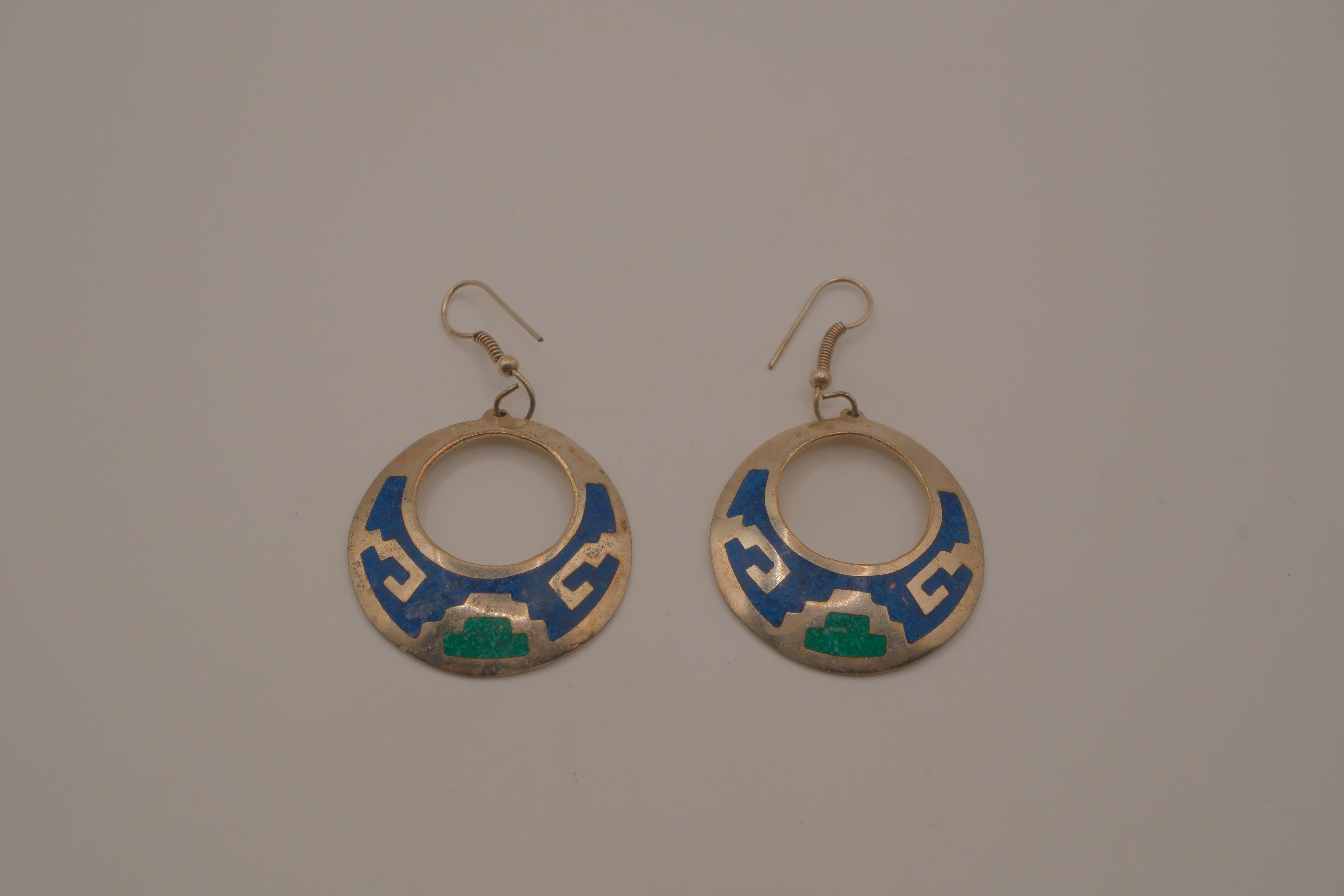 Vintage Mexican sterling silver dangle hoop earring