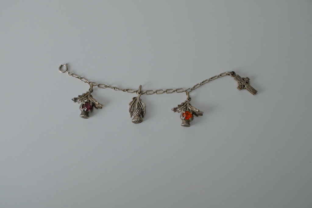 Vintage Scottish 1950s Pewter Charm Bracelet&nbsp;