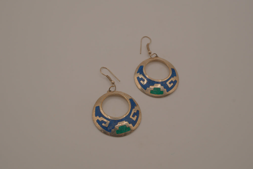Vintage Mexican sterling silver dangle hoop earring