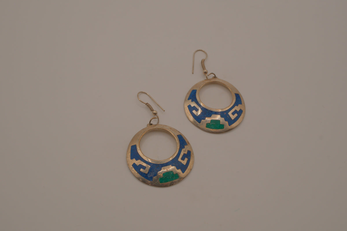 Vintage Mexican sterling silver dangle hoop earring