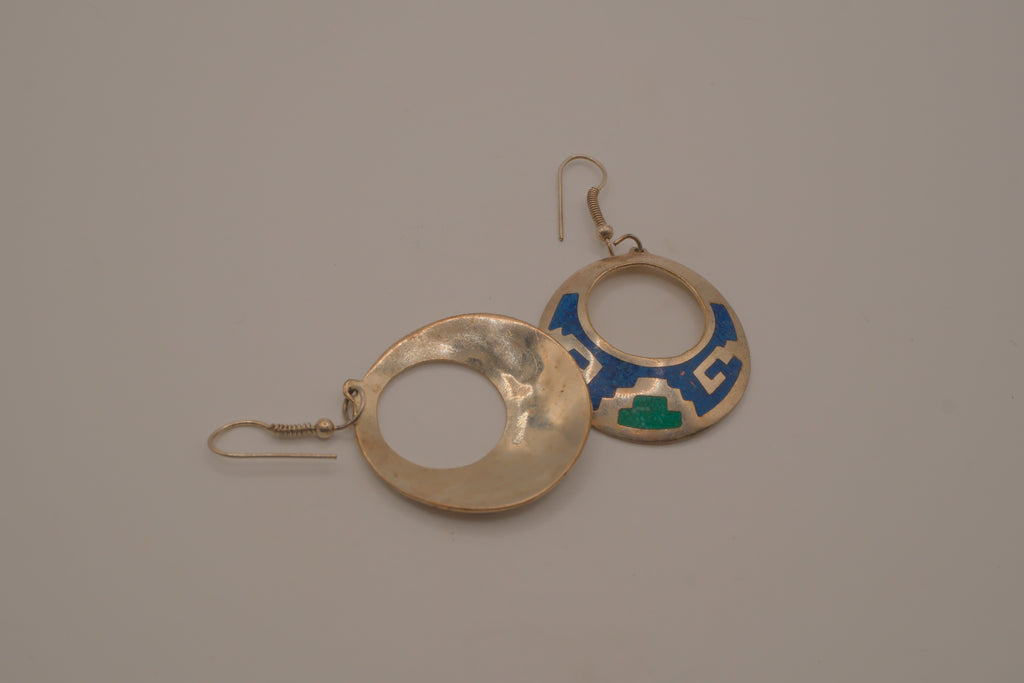 Vintage Mexican sterling silver dangle hoop earring