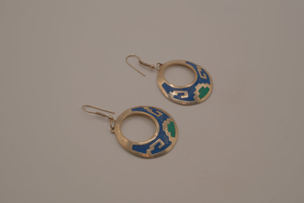 Vintage Mexican sterling silver dangle hoop earring