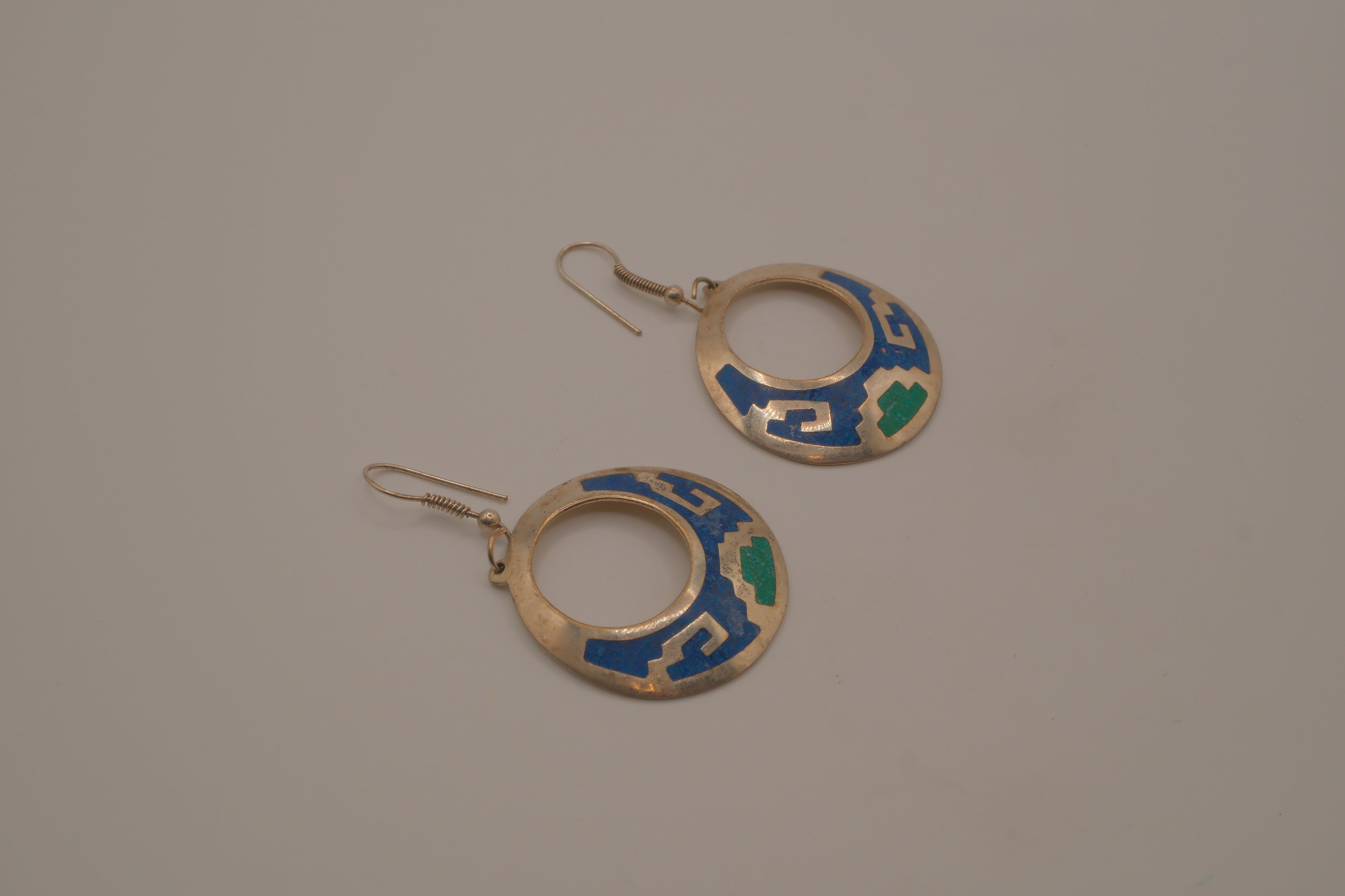 Vintage Mexican sterling silver dangle hoop earring