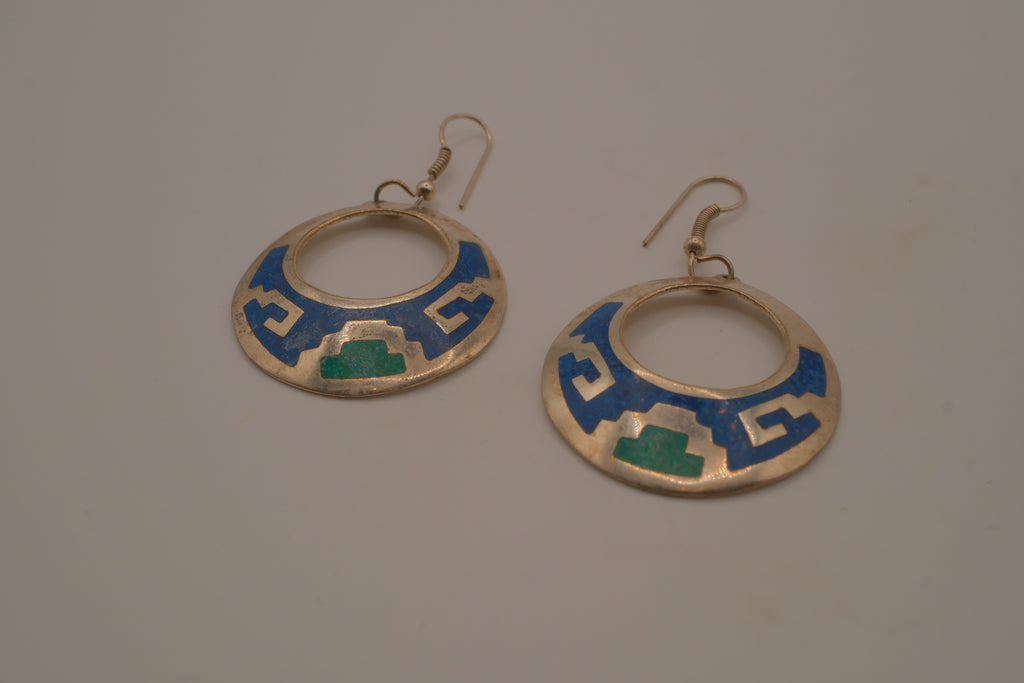 Vintage Mexican sterling silver dangle hoop earring