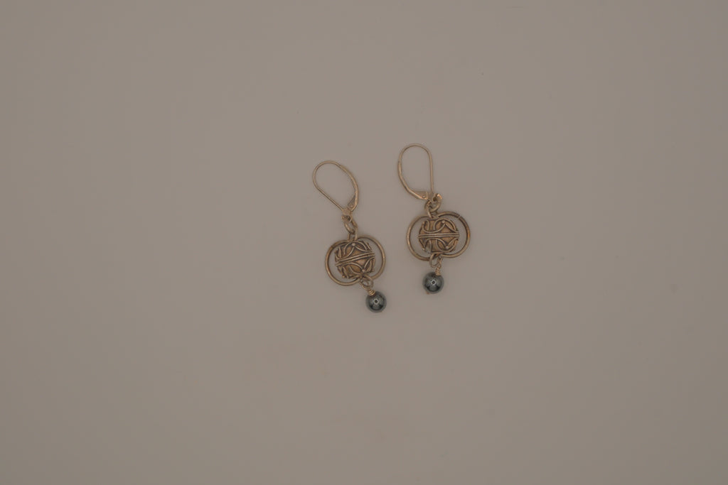 Sterling silver Celtic openwork bead dangle earrings