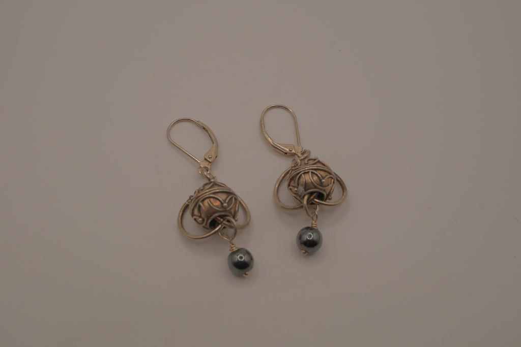 Sterling silver Celtic openwork bead dangle earrings