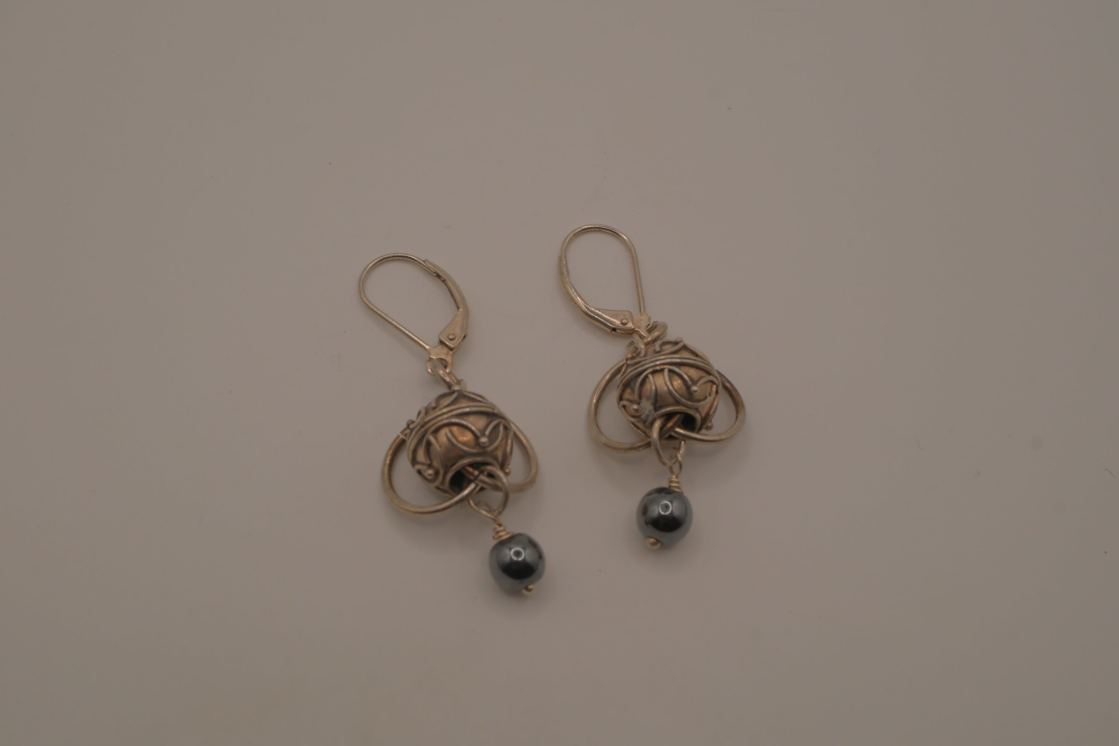 Sterling silver Celtic openwork bead dangle earrings