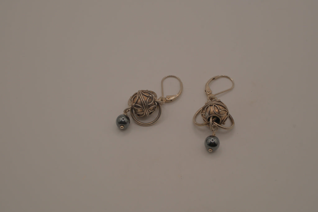 Sterling silver Celtic openwork bead dangle earrings