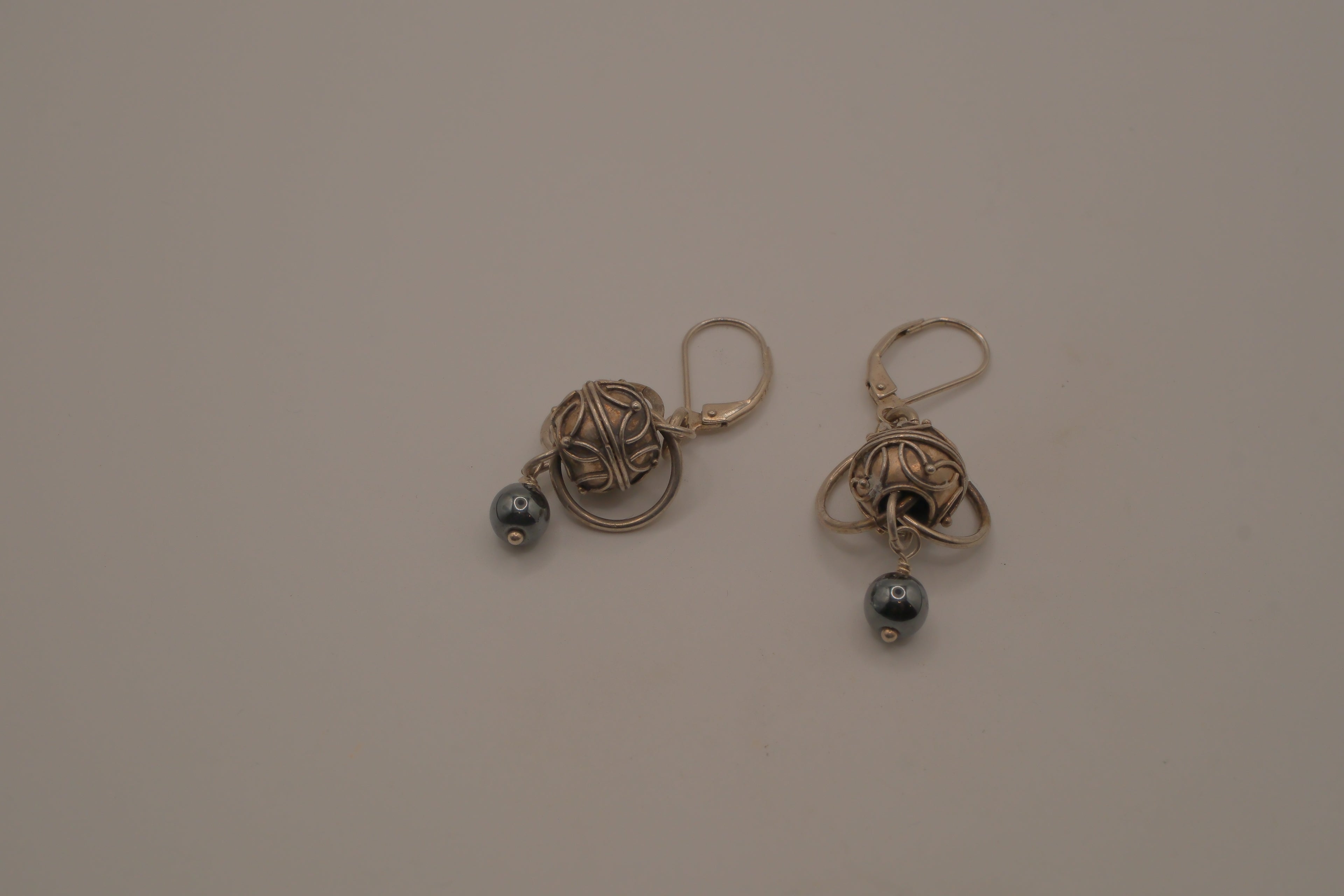Sterling silver Celtic openwork bead dangle earrings