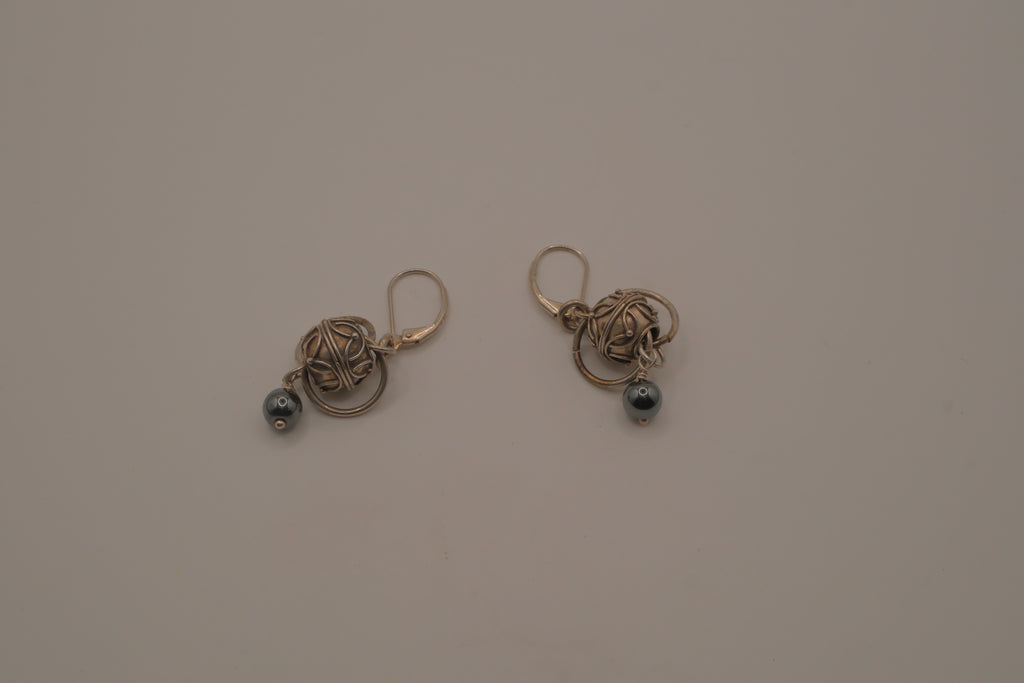 Sterling silver Celtic openwork bead dangle earrings