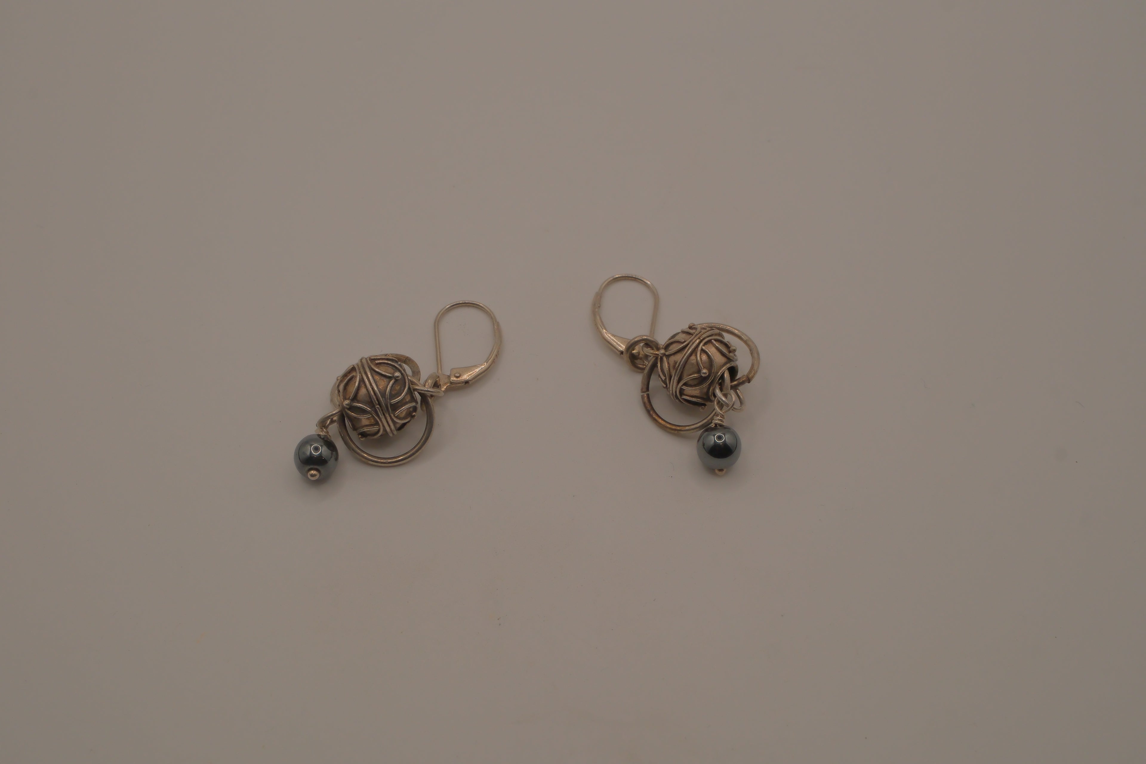 Sterling silver Celtic openwork bead dangle earrings