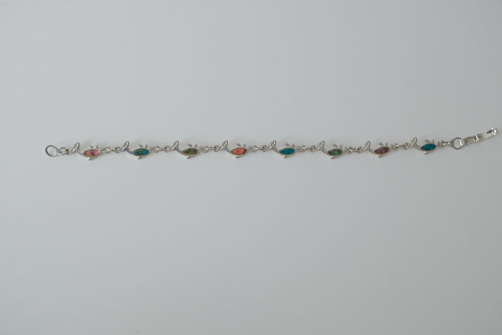 Vintage Silver Abalone Inlay Fish Bracelet