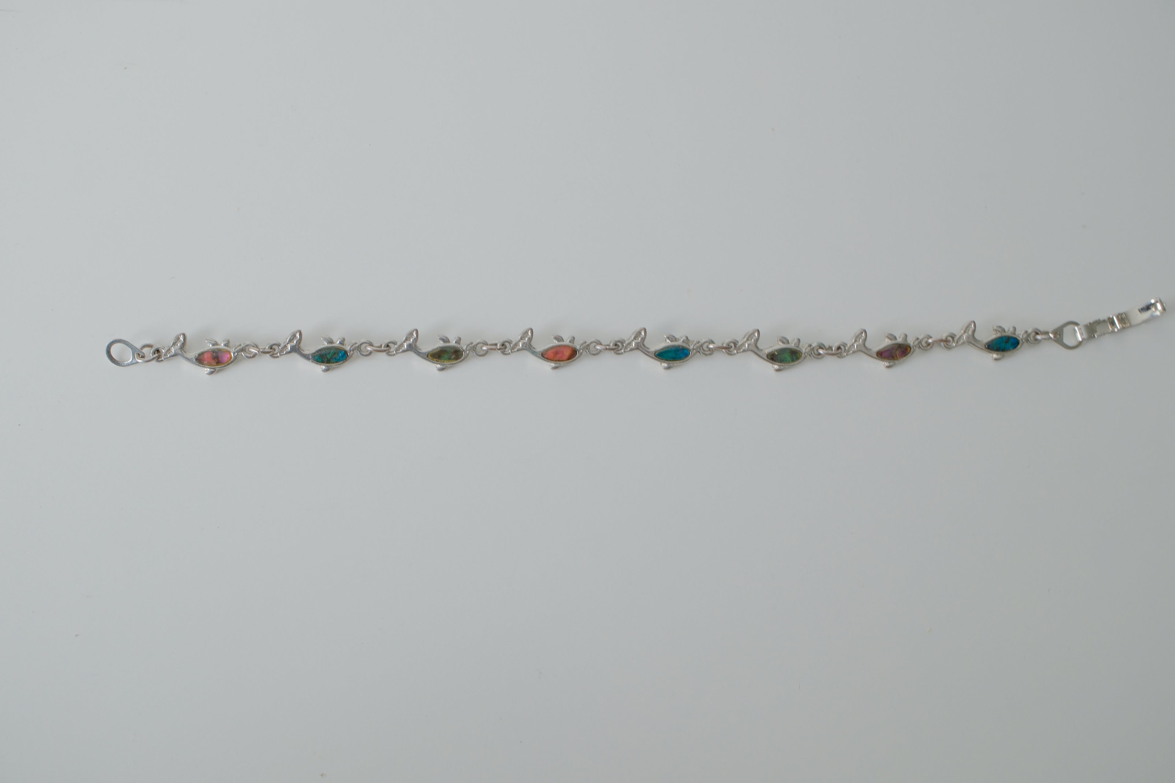 Vintage Silver Abalone Inlay Fish Bracelet