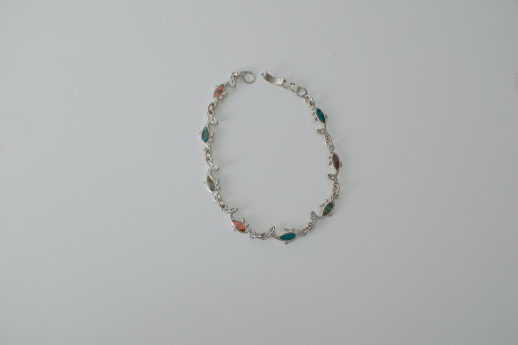 Vintage Silver Abalone Inlay Fish Bracelet