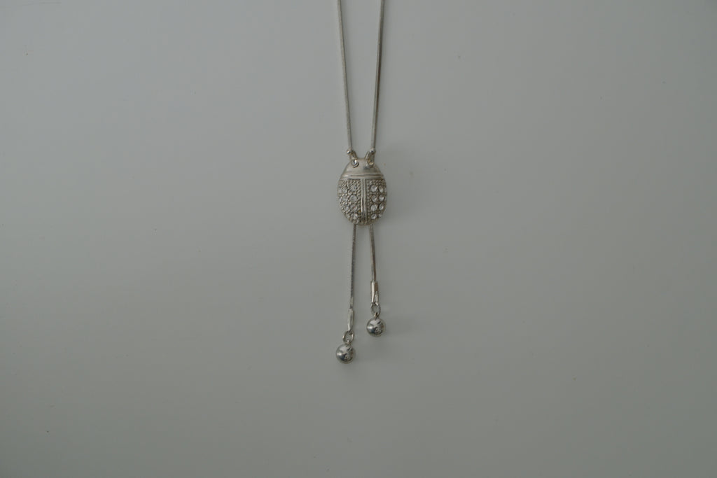 Vintage Silver Ladybug Bolo Tie Necklace