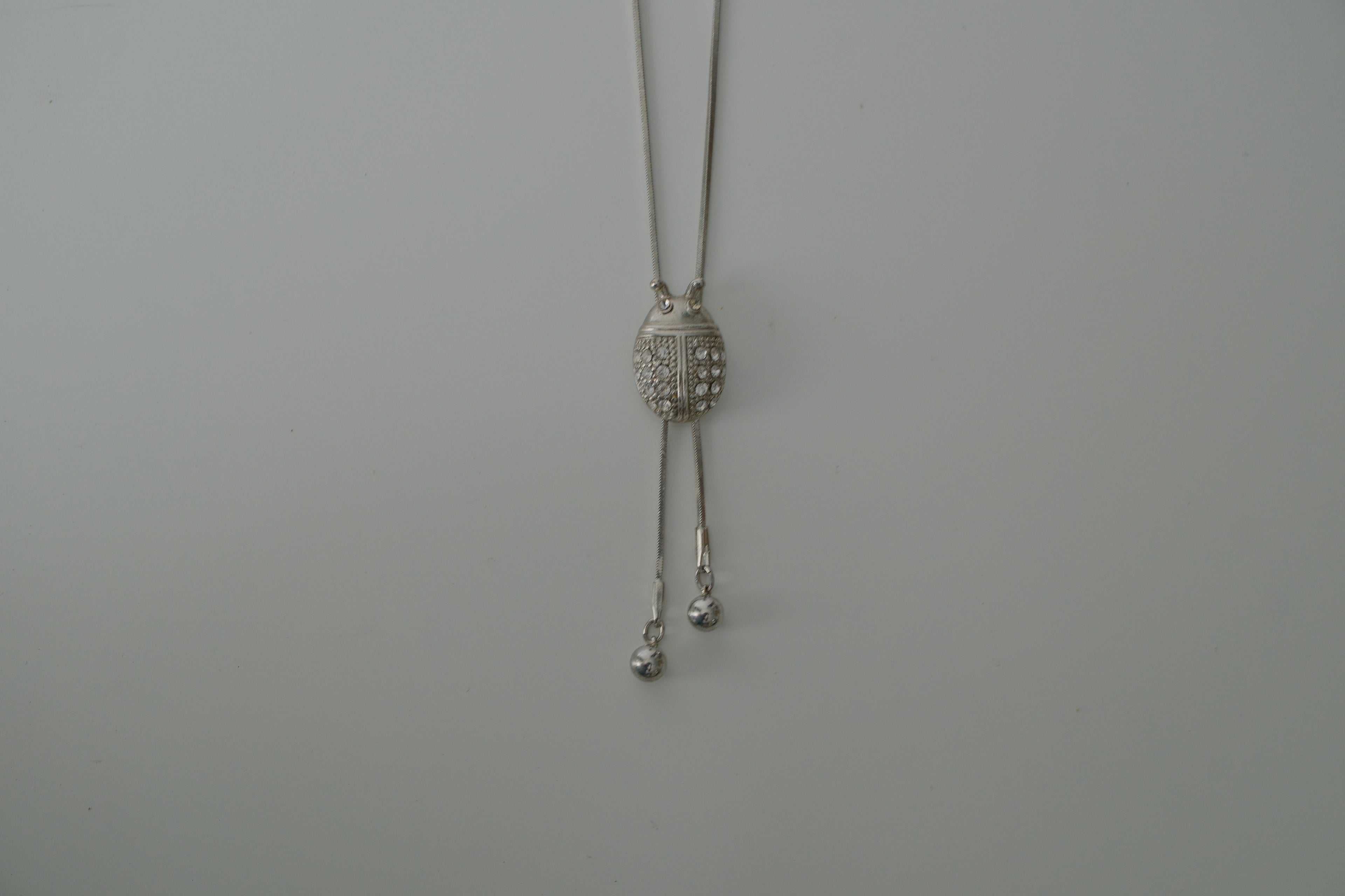 Vintage Silver Ladybug Bolo Tie Necklace