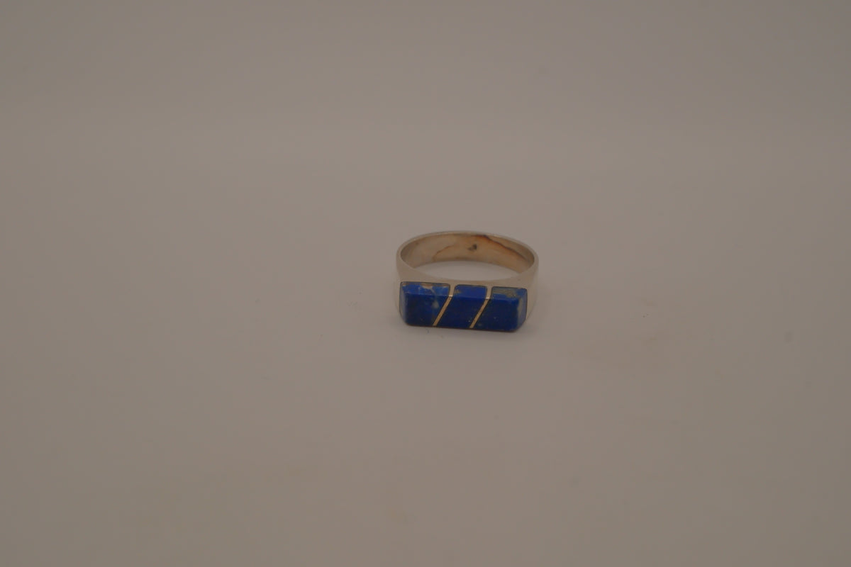 Sterling silver lapis lazuli geometric ring