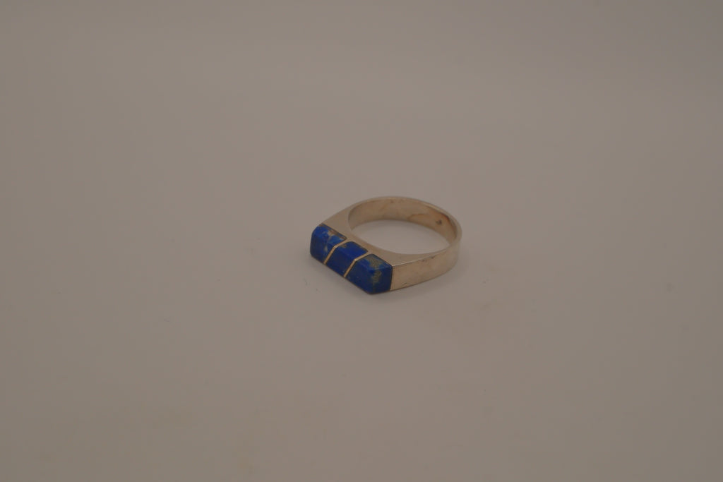 Sterling silver lapis lazuli geometric ring