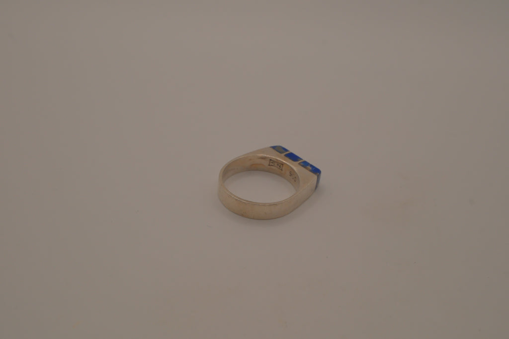Sterling silver lapis lazuli geometric ring