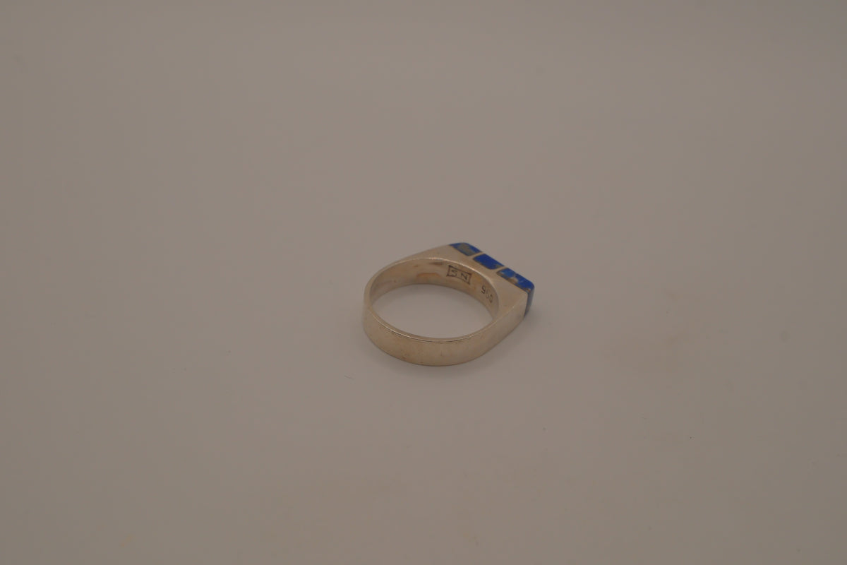 Sterling silver lapis lazuli geometric ring