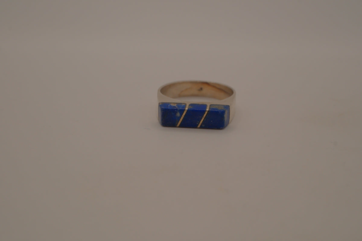 Sterling silver lapis lazuli geometric ring