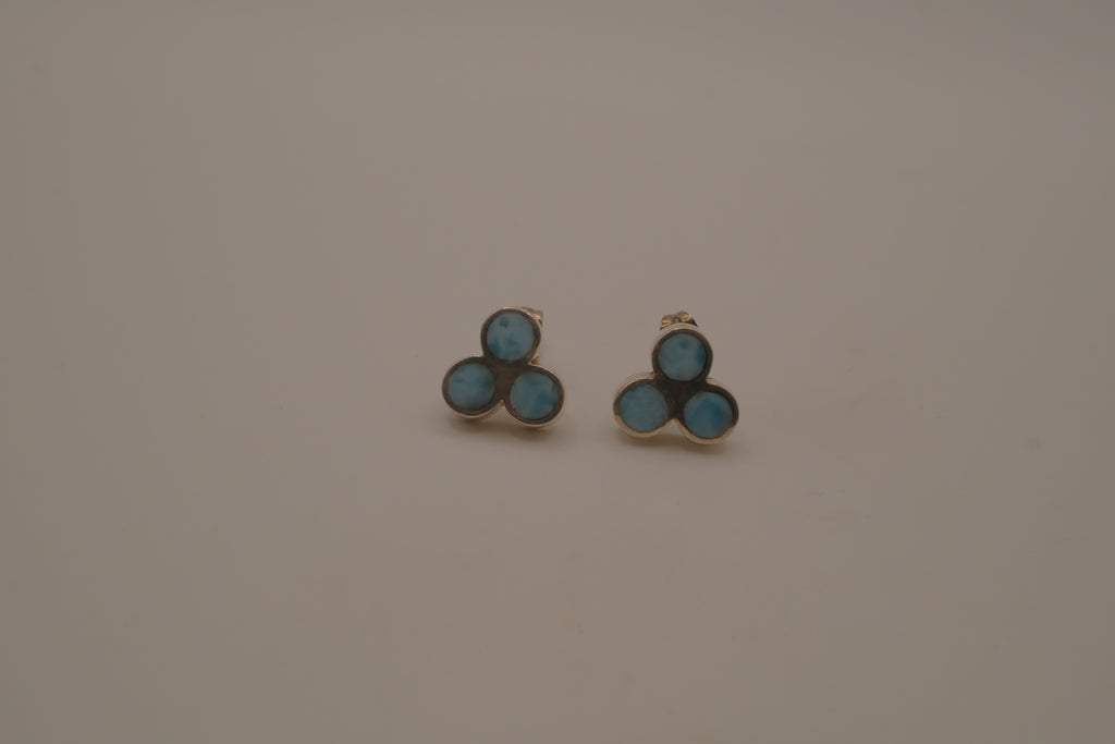 Vintage sterling silver triple-cluster Larimar stud earrings