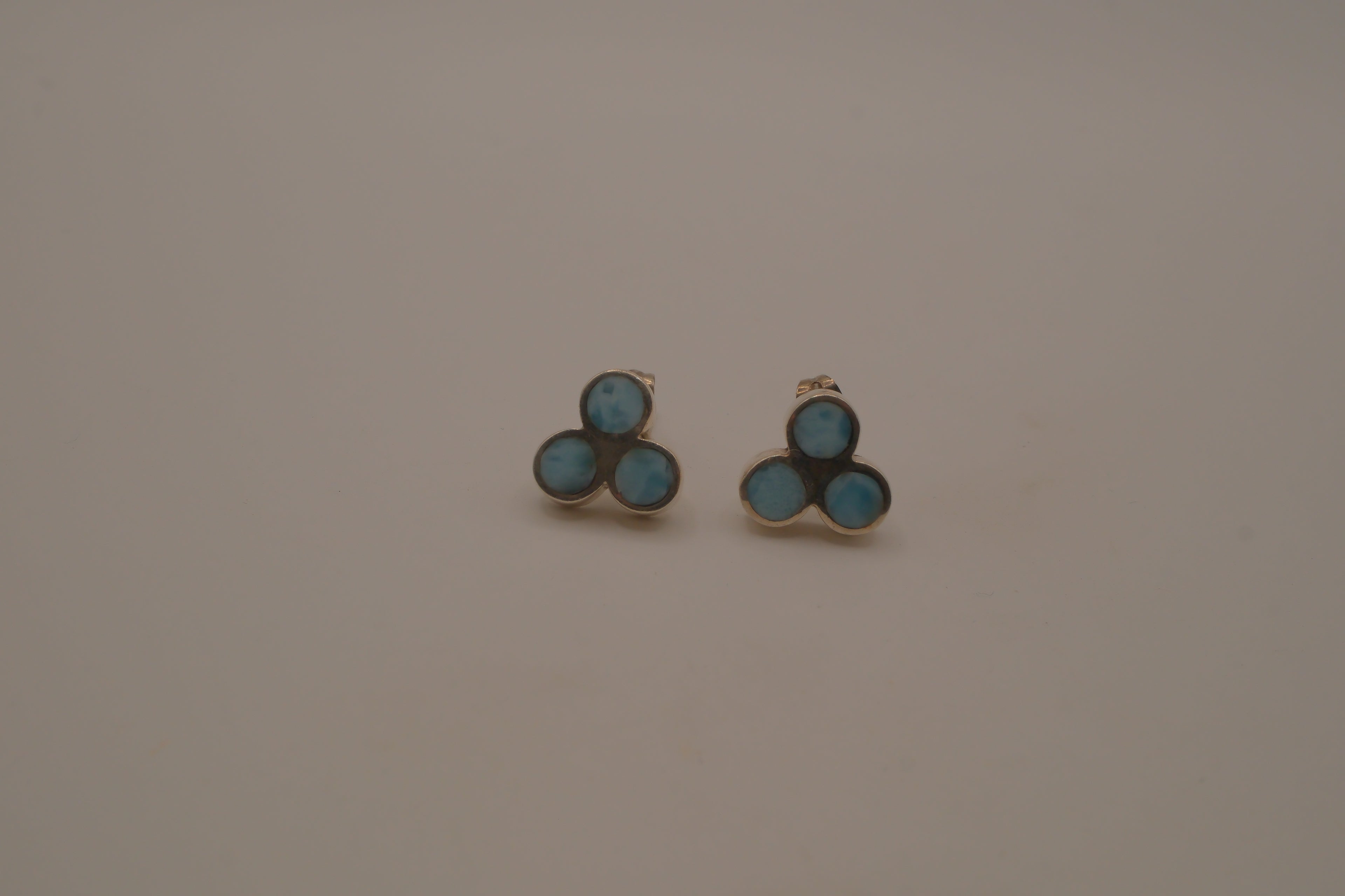Vintage sterling silver triple-cluster Larimar stud earrings