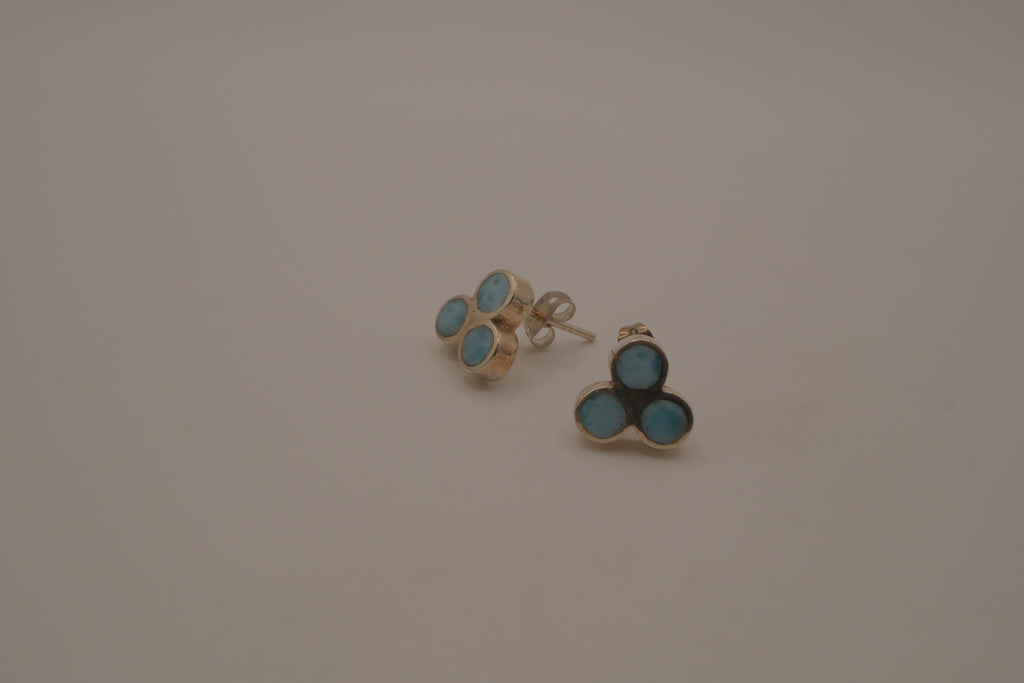 Vintage sterling silver triple-cluster Larimar stud earrings