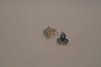 Vintage sterling silver triple-cluster Larimar stud earrings