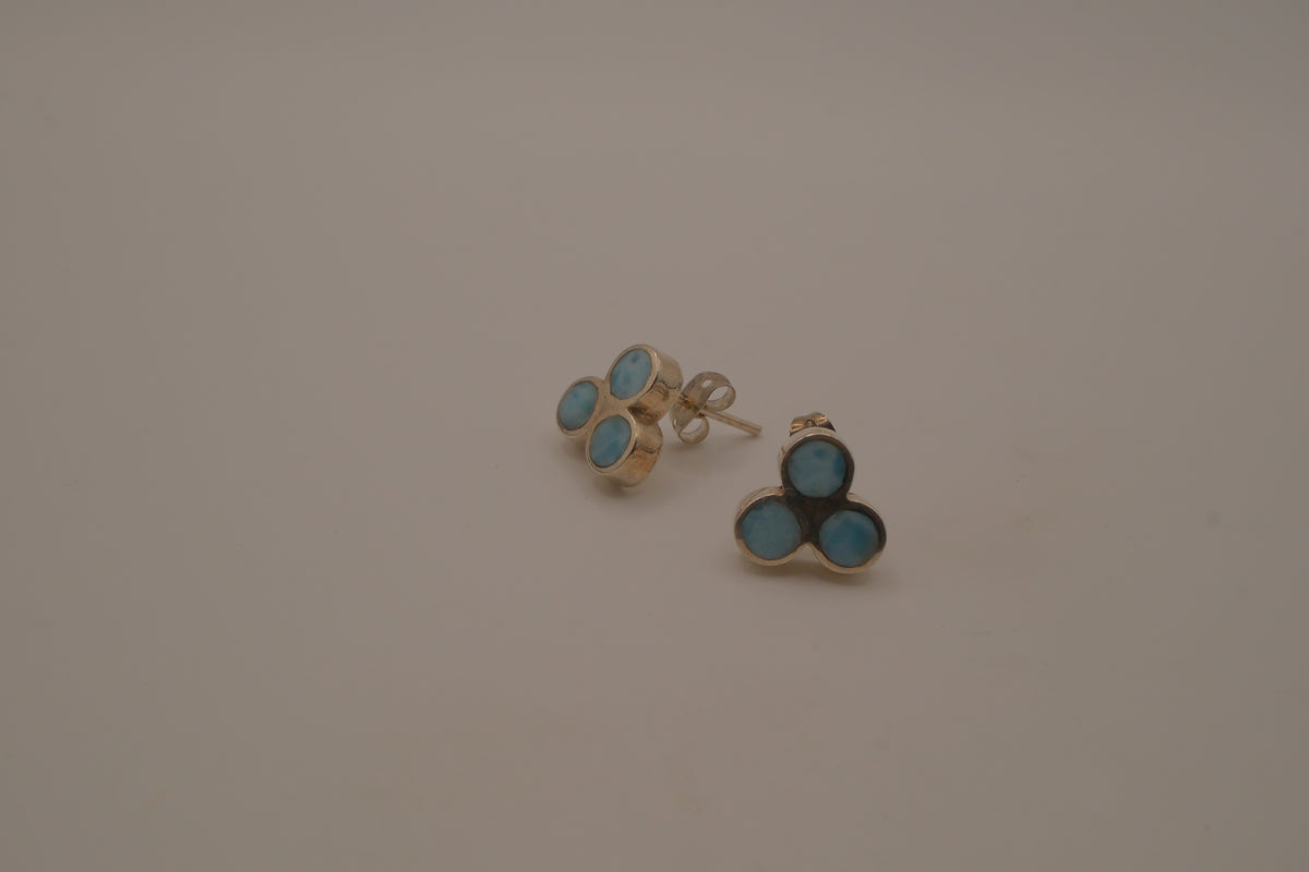 Vintage sterling silver triple-cluster Larimar stud earrings