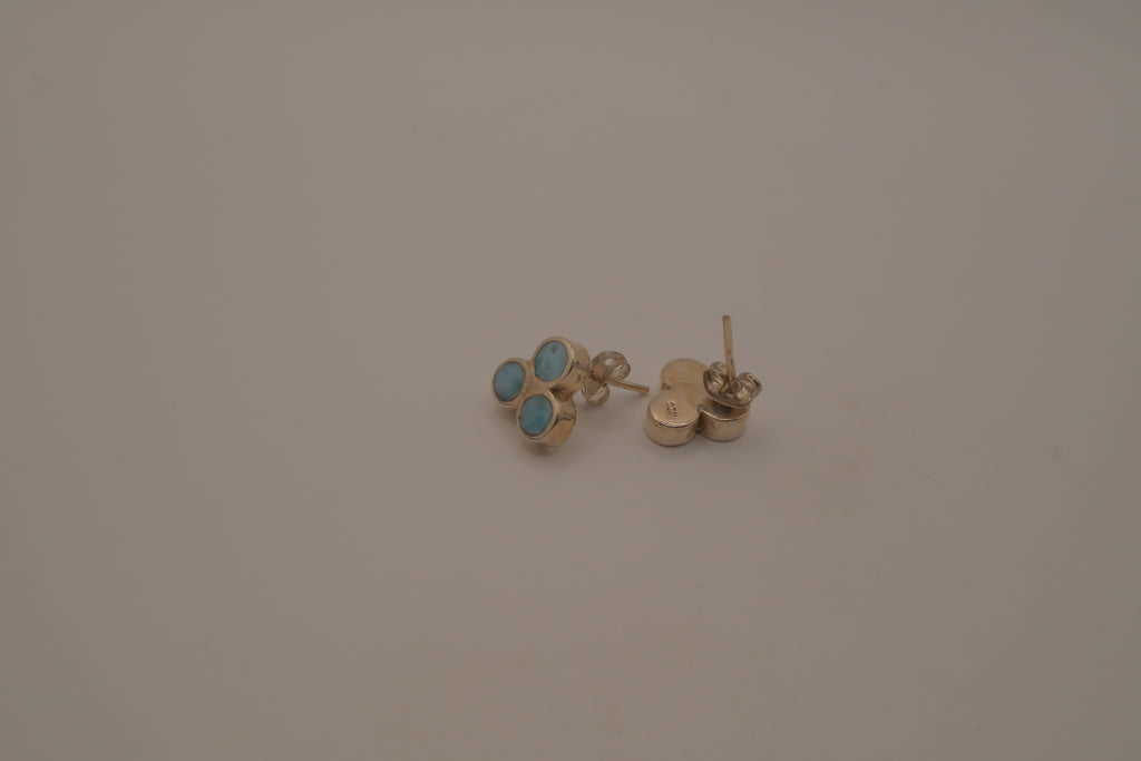 Vintage sterling silver triple-cluster Larimar stud earrings