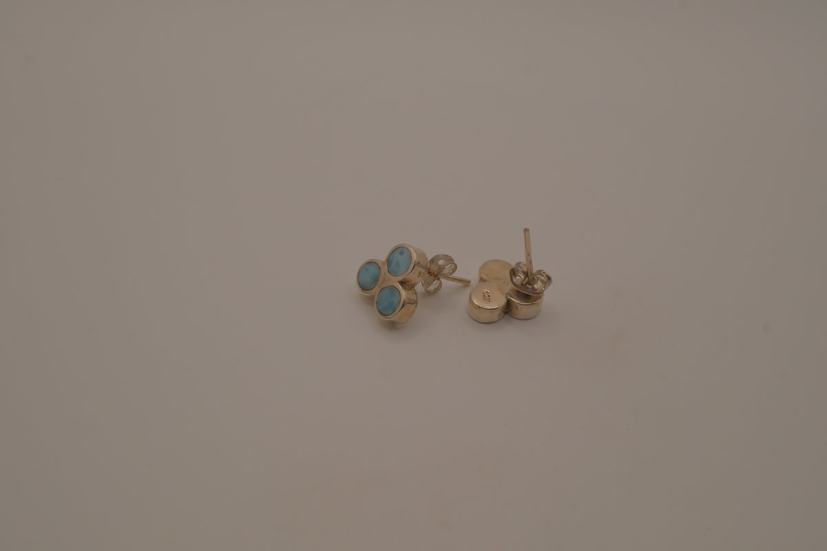 Vintage sterling silver triple-cluster Larimar stud earrings