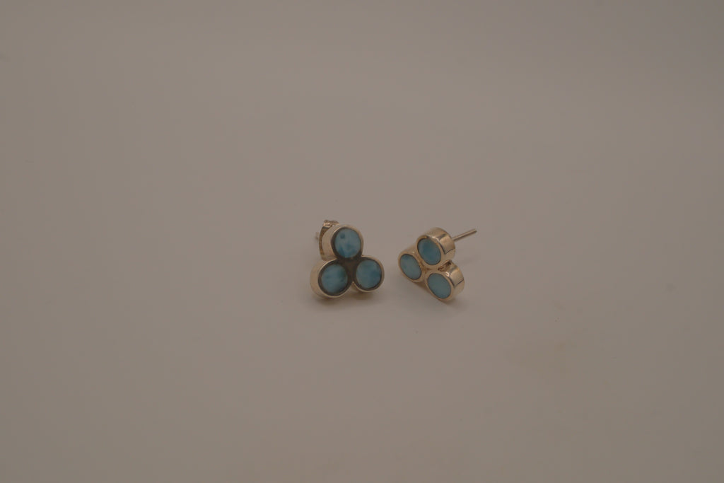 Vintage sterling silver triple-cluster Larimar stud earrings