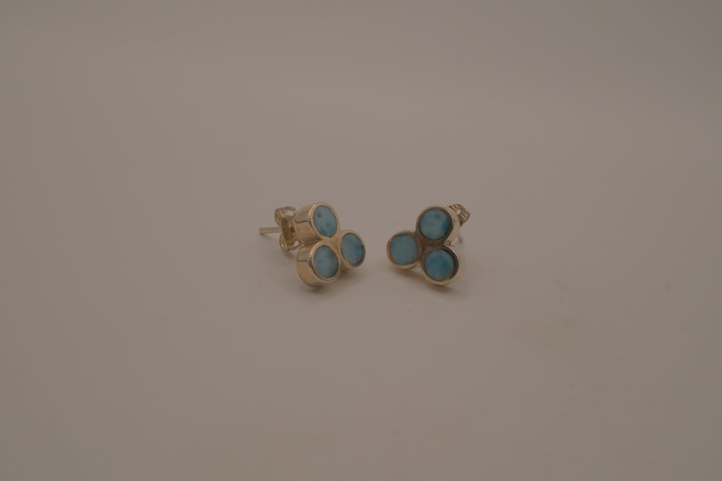 Vintage sterling silver triple-cluster Larimar stud earrings