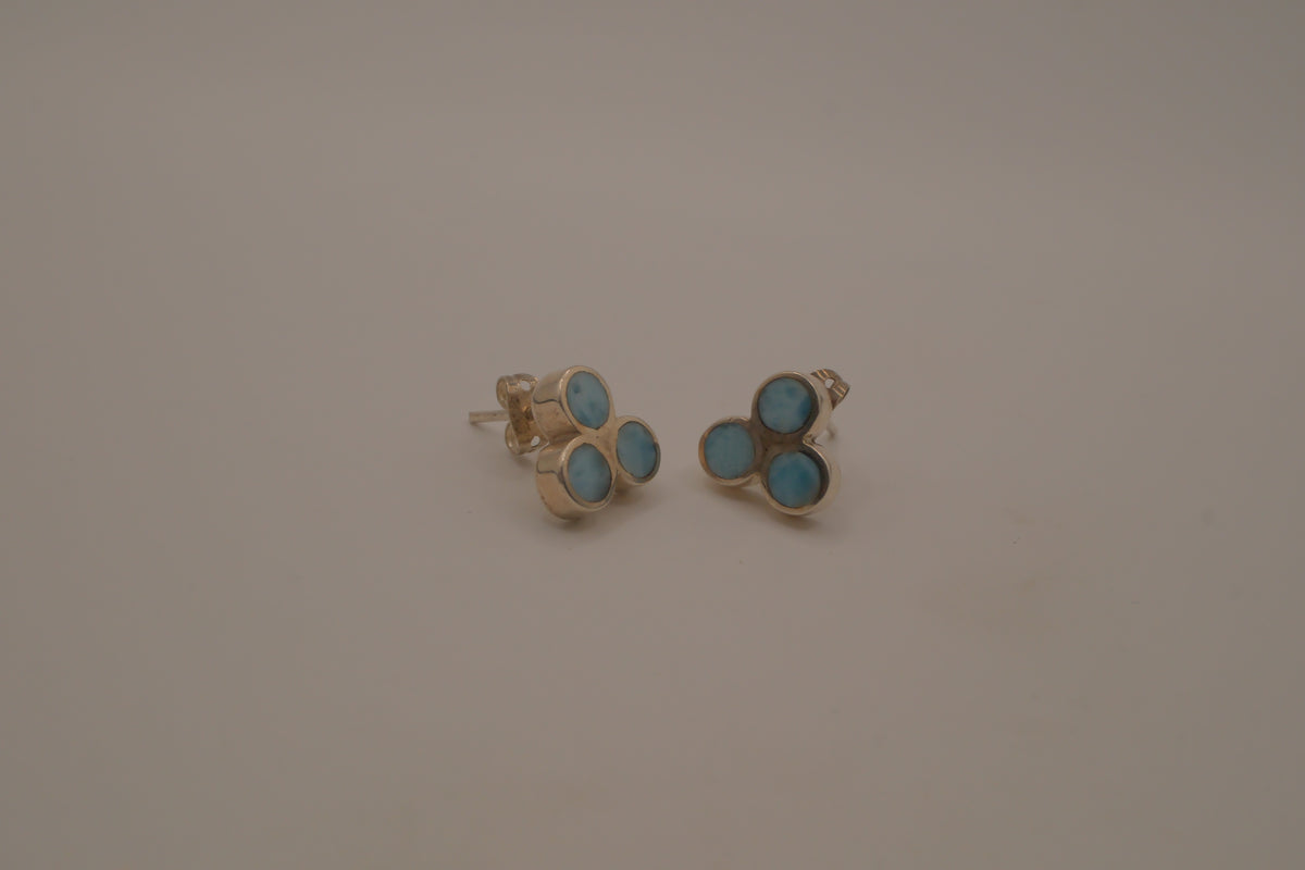 Vintage sterling silver triple-cluster Larimar stud earrings