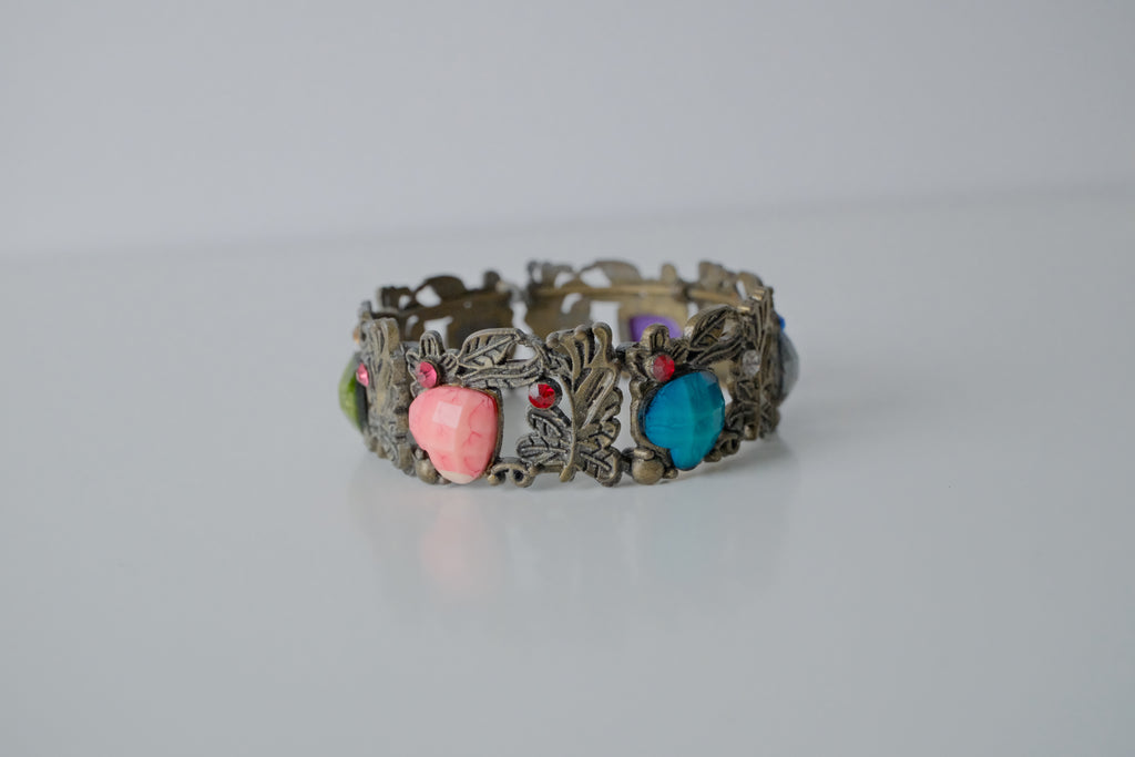 Vintage Bronze Heart Stone Cuff Bangle