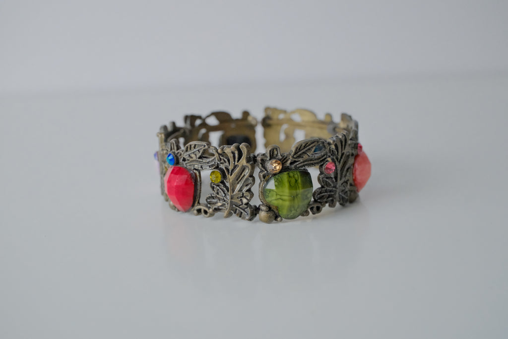Vintage Bronze Heart Stone Cuff Bangle