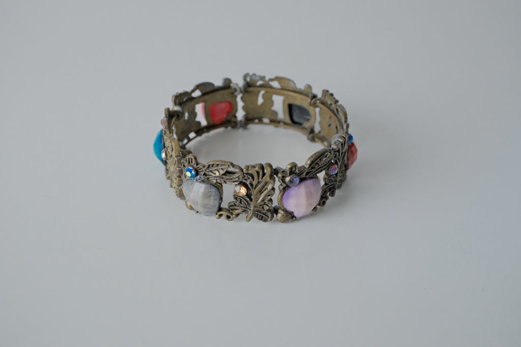 Vintage Bronze Heart Stone Cuff Bangle