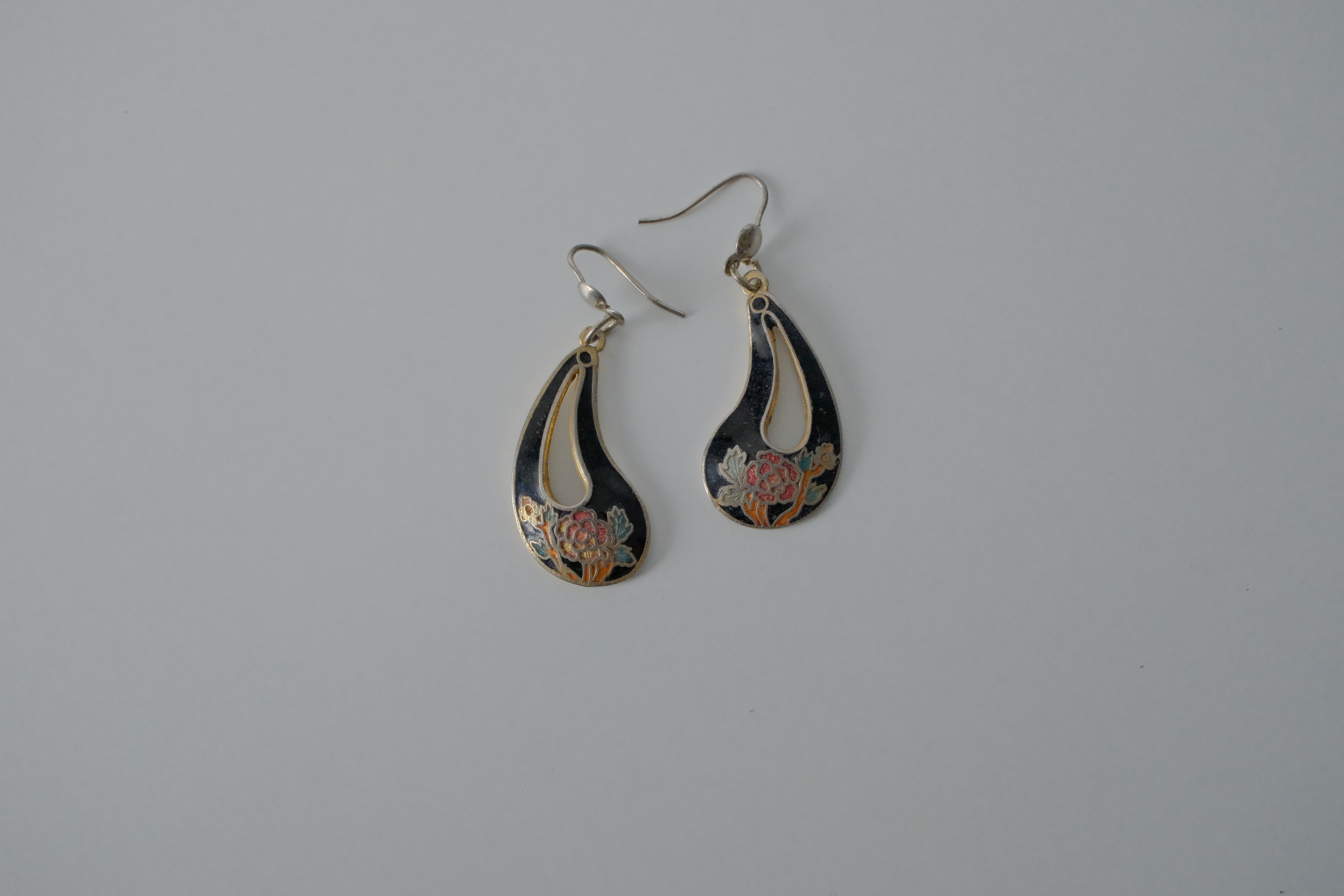 Vintage Cloissone Floral Dangle Earrings