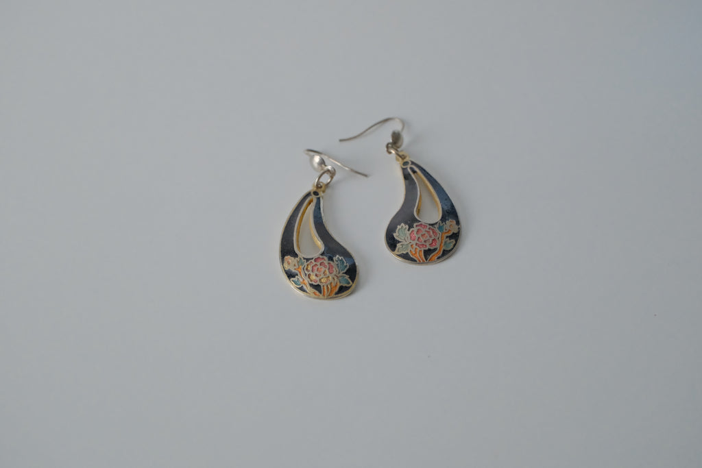 Vintage Cloissone Floral Dangle Earrings