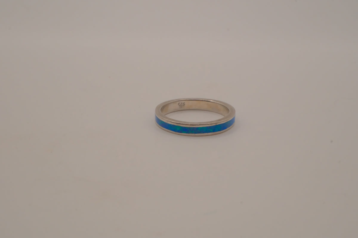 Sterling silver blue opal inlay stackable eternity band ring