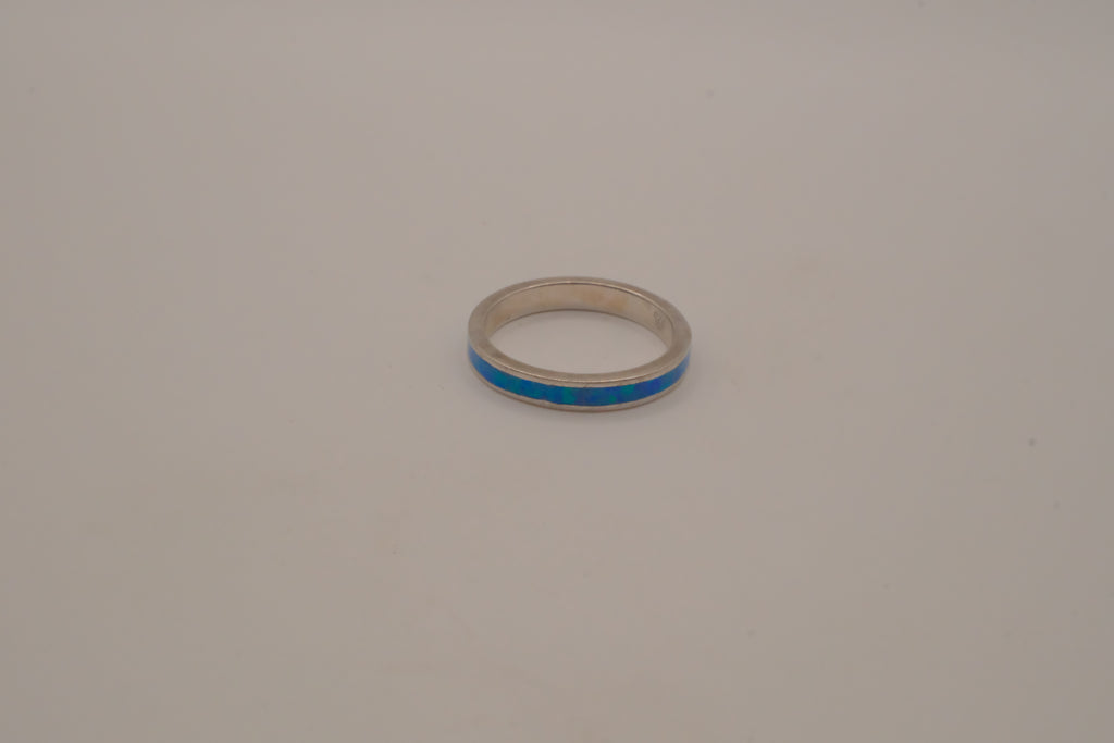 Sterling silver blue opal inlay stackable eternity band ring