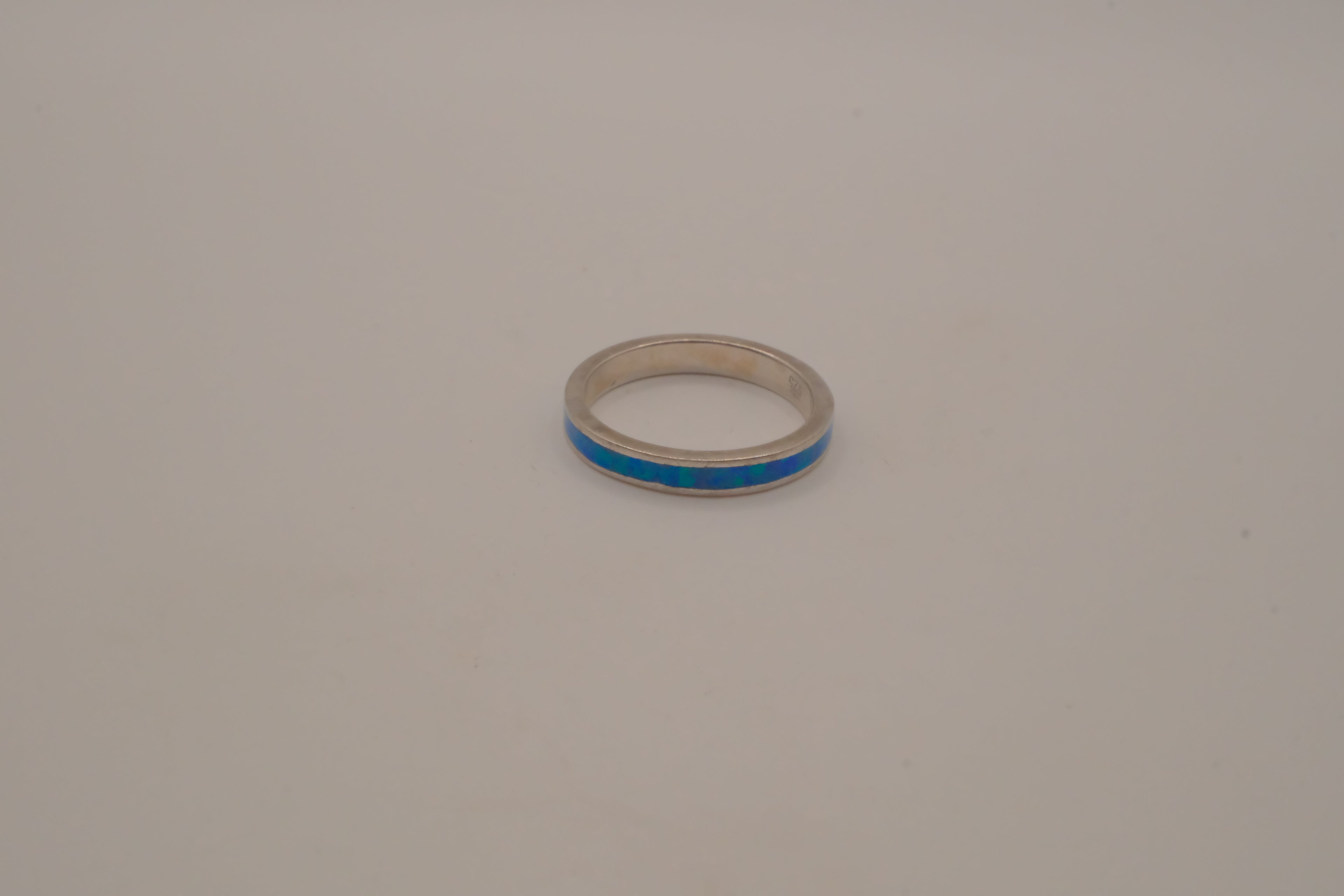 Sterling silver blue opal inlay stackable eternity band ring