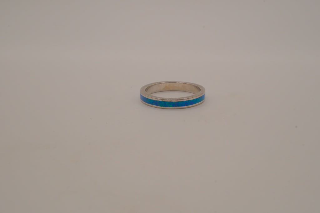 Sterling silver blue opal inlay stackable eternity band ring