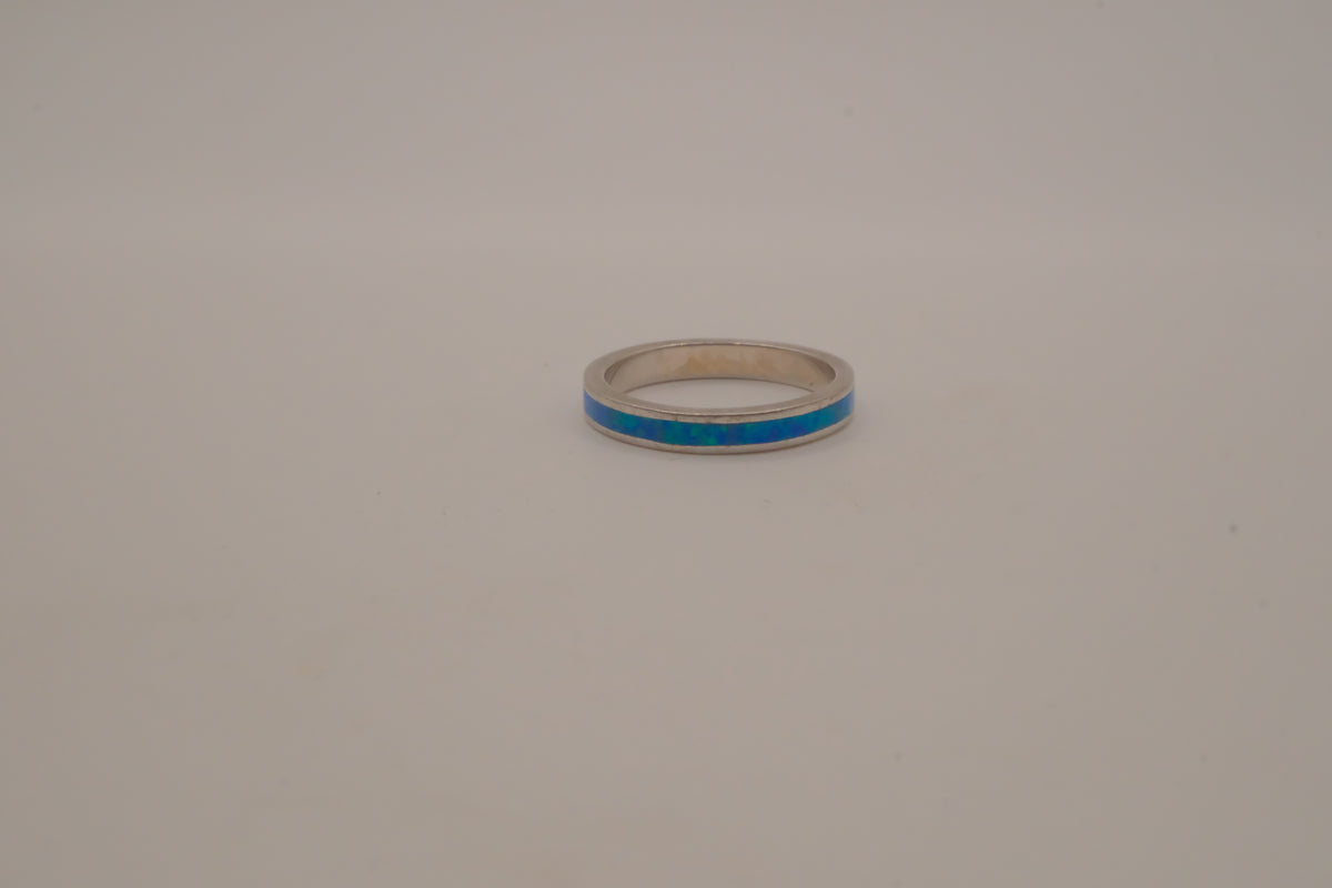 Sterling silver blue opal inlay stackable eternity band ring