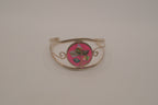 Vintage Mexican Alpaca silver Pink floral cuff bracelet