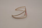 Vintage Mexican Alpaca silver Pink floral cuff bracelet