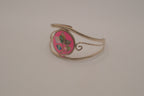 Vintage Mexican Alpaca silver Pink floral cuff bracelet