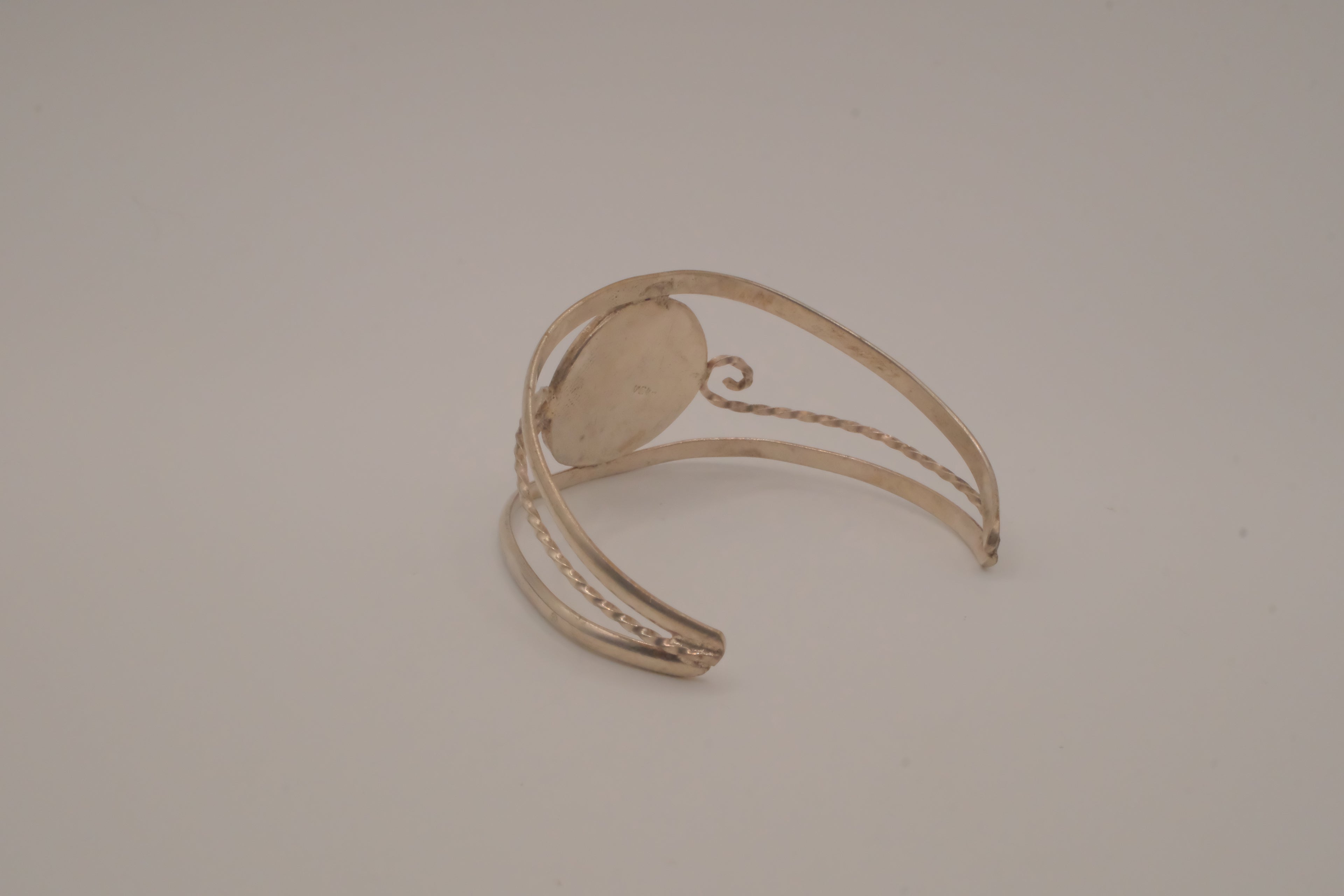 Vintage Mexican Alpaca silver Pink floral cuff bracelet